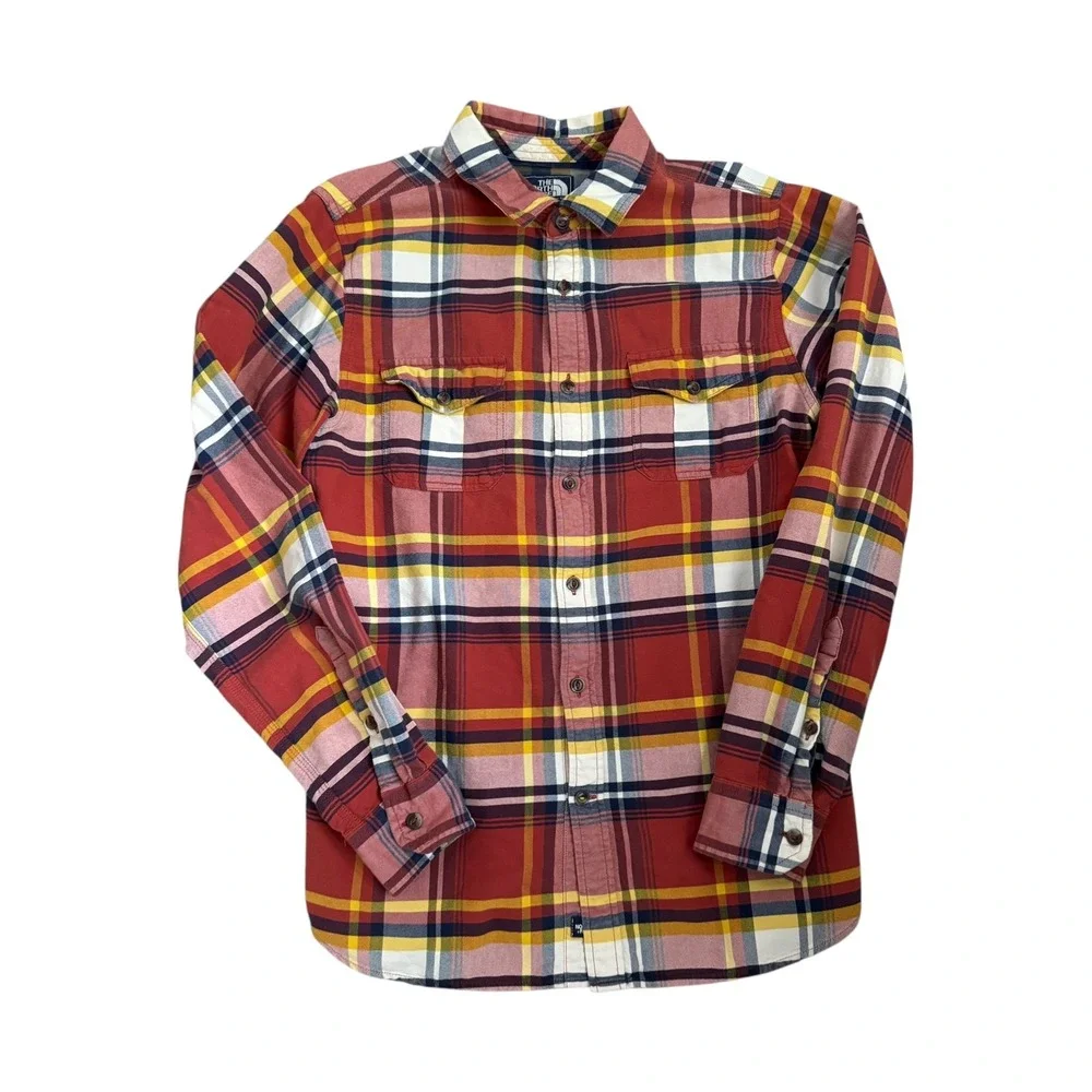 The North Face Plaid Flannel Long Sleeve Button Down Shirt Red Yellow‎ Mens M